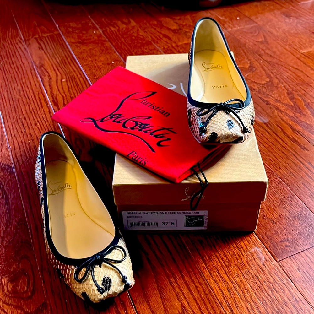 Christian Louboutin Rosella Flat Python Desert/Grosgrain 37.5 Authentic